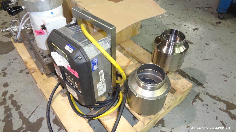 Used Carr Powerfuge Pilot Seperation System. 316L Stainless steel/Titanium Ti-6AL-4V construction (product contact areas). Rotating speed up to 15,325 rpm, “G” force range 500 to 20,000. Nominal flow...
