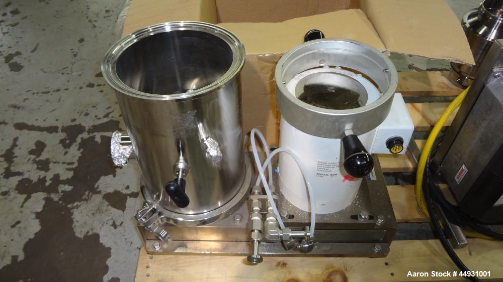 Used Carr Powerfuge Pilot Seperation System. 316L Stainless steel/Titanium Ti-6AL-4V construction (product contact areas). Rotating speed up to 15,325 rpm, “G” force range 500 to 20,000. Nominal flow...