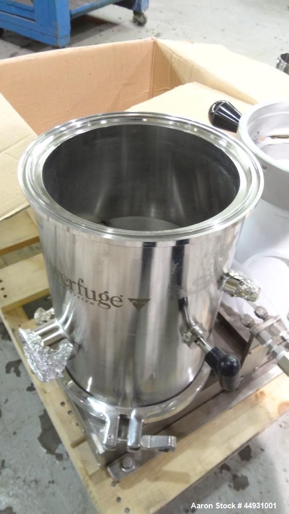 Used Carr Powerfuge Pilot Seperation System. 316L Stainless steel/Titanium Ti-6AL-4V construction (product contact areas). Rotating speed up to 15,325 rpm, “G” force range 500 to 20,000. Nominal flow...