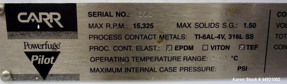 Used Stainless Steel/Titanium Carr Powerfuge Pilot Separation System