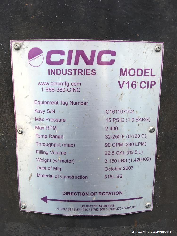 Used- Industrial Centrifuge CINC, Model V16CIP