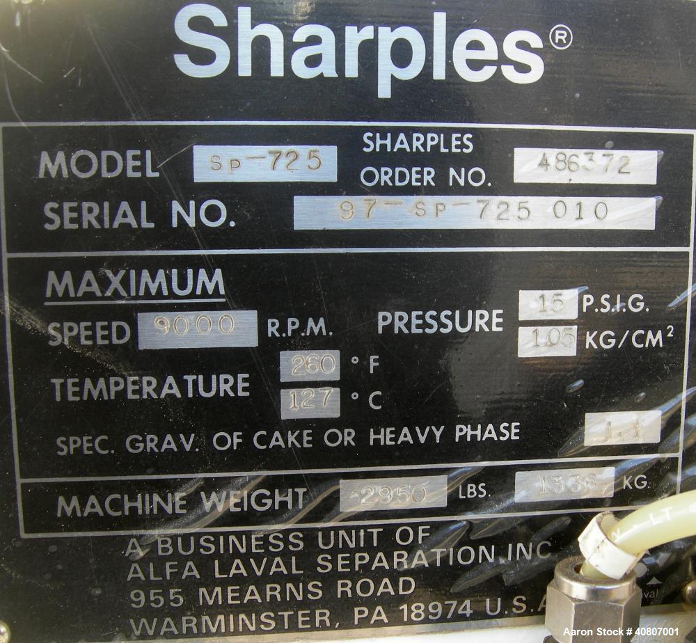 Pharmaceutical Sharples SP-725 Super Helix Centrifuge