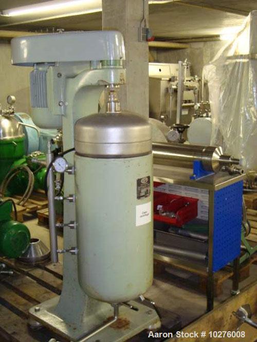 Used Carl Padberg High Speed Centrifuge, type 101H, 316 stainless steel. Approximate 5.5" (142 mm) diameter bowl. Cooling coils. Maximum bowl speed 14,000 rpm. Driven by a 3.3 hp/2.2 kW, 3 ph/50 cycl...