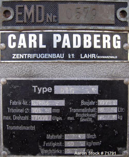 Used Stainless Steel Carl Padberg High Speed Centrifuge, Type 61G