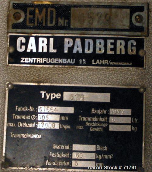 Used Stainless Steel Carl Padberg High Speed Centrifuge, Type 61G