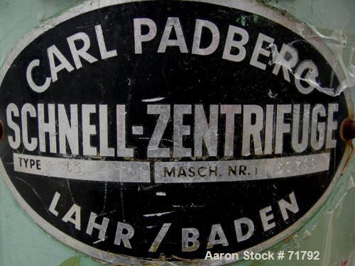 Used Stainless Steel Carl Padberg High Speed Centrifuge, Type Z61