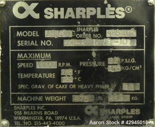 Used- Sharples AS-16VB "Aseptic Biological" Super Centrifuge Frame Assembly. Stainless steel construction (product contact a...