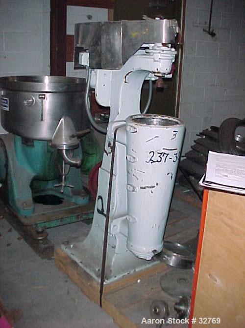 Used Sharples AS-16 Super Centrifuge, 316 Stainless Steel. Maximum bowl speed 15,000 rpm, clarifier design. Cooling coils. 3 hp 230/460/3/60/3450 rpm with soft start controls.