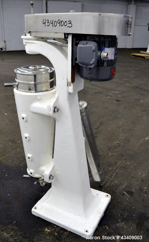 Used Sharples AS-16 Super Centrifuge. 316 stainless steel construction (product contact areas), clarifier design (liquid/solids separation), lower drag assembly, discharge covers, 2 hp xp drive motor...