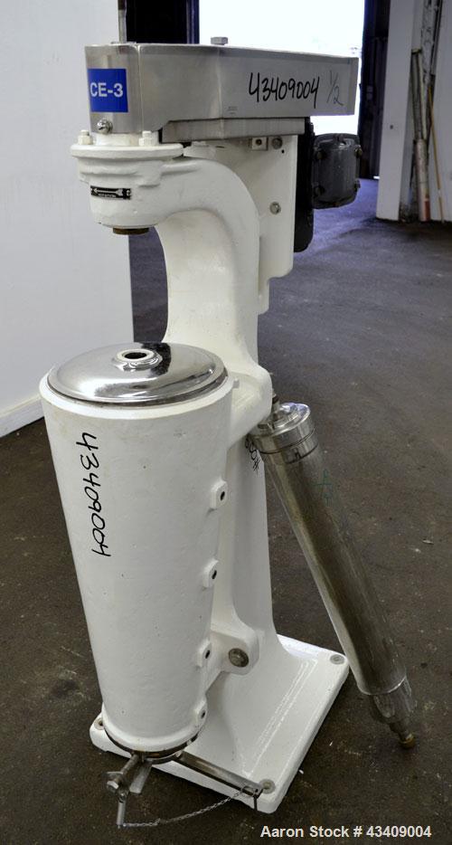 Used Sharples AS-16 Super Centrifuge. 316 stainless steel construction (product contact areas), clarifier design (liquid/solids separation), lower drag assembly, top cover (missing discharge covers),...