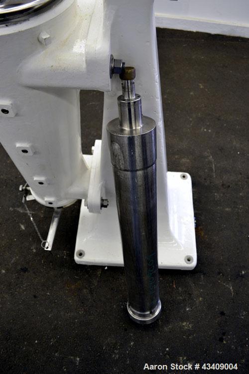 Used Sharples AS-16 Super Centrifuge. 316 stainless steel construction (product contact areas), clarifier design (liquid/solids separation), lower drag assembly, top cover (missing discharge covers),...