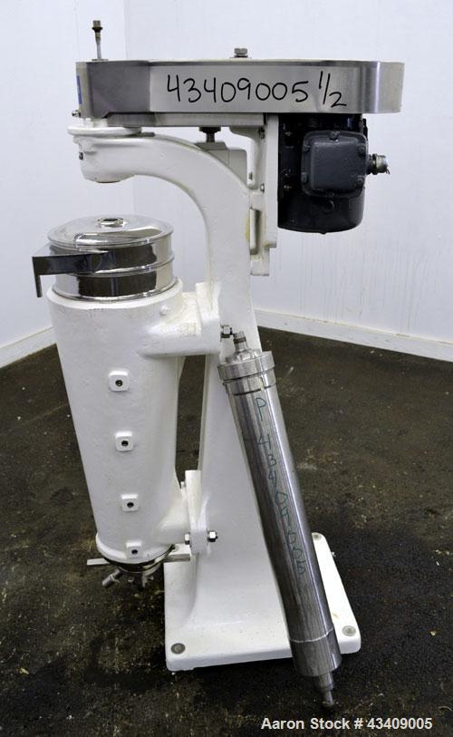 Used Sharples AS-16 Super Centrifuge. 316 Stainless steel construction (product contact areas), clarifier design (liquid/solids separation), lower drag assembly, discharge covers), 2 hp xp drive moto...