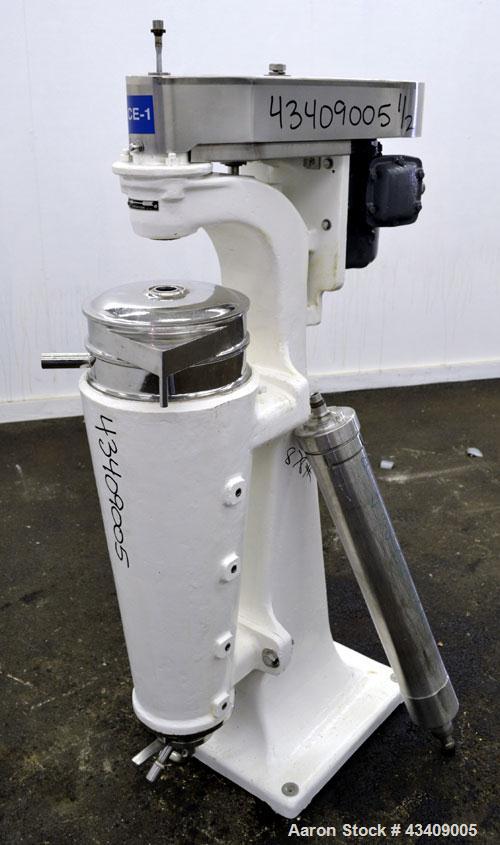 Used Sharples AS-16 Super Centrifuge. 316 Stainless steel construction (product contact areas), clarifier design (liquid/solids separation), lower drag assembly, discharge covers), 2 hp xp drive moto...
