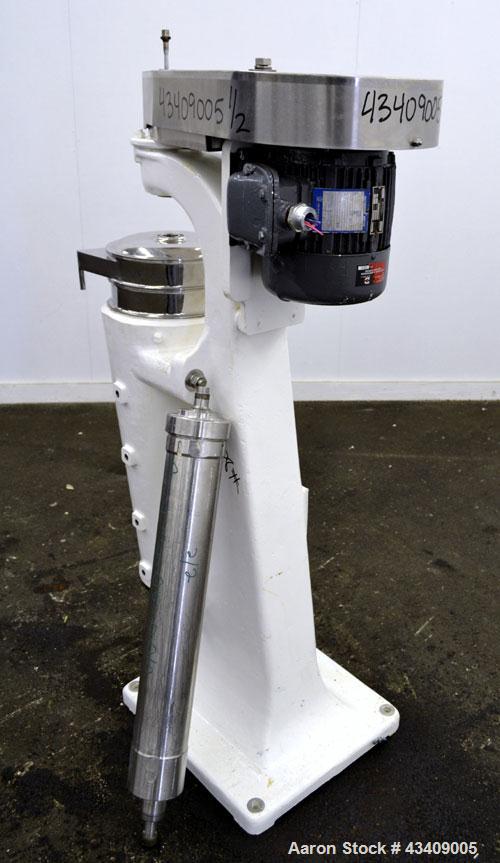 Used Sharples AS-16 Super Centrifuge. 316 Stainless steel construction (product contact areas), clarifier design (liquid/solids separation), lower drag assembly, discharge covers), 2 hp xp drive moto...