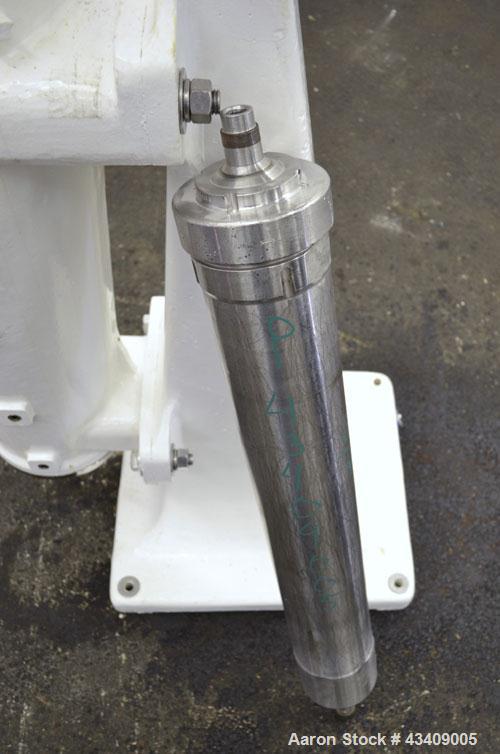Used Sharples AS-16 Super Centrifuge. 316 Stainless steel construction (product contact areas), clarifier design (liquid/solids separation), lower drag assembly, discharge covers), 2 hp xp drive moto...