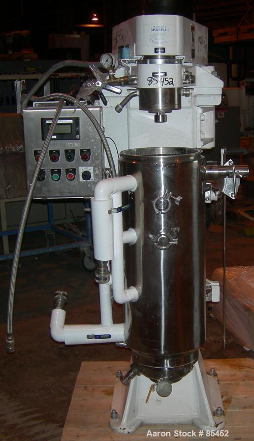 USED: Sharples AS-26 Super Centrifuge frame assembly, 316 stainless steel. Max speed 17,000 rpm. Includesheating/cooling coils, tilting bowl housing for bowl removal,  operator's station, spindle ass...