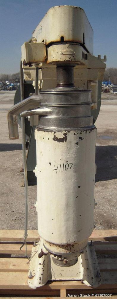 Used Sharples AS-26 Centrifuge, 17-4 PH.  15,000 RPM max bowl speed.  Driven by a 5 HP, 3/60/220/440 Volt, 3500 RPM.