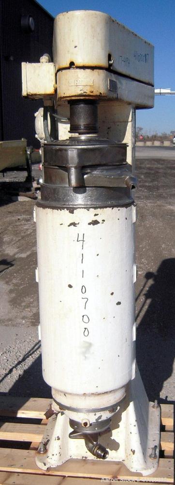 Used Sharples AS-26 Centrifuge, 17-4 PH.  15,000 rpm max bowl speed. Driven by a 5 hp, 3510 rpm.