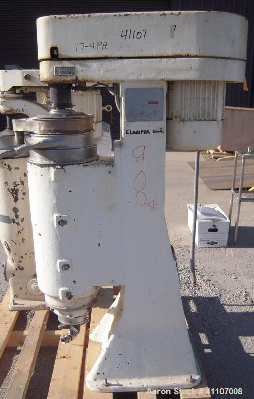 Used Sharples AS-26 Centrifuge, 17-4 PH.  15,000 rpm max bowl speed. Driven by a 5 hp, 3510 rpm.