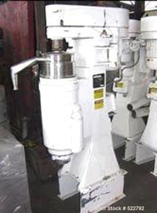 USED: Sharples AS-26 Super Centrifuge. Stainless steel constructionon product contact areas, max bowl speed 15,000 rpm, clarifierdesign, heating/cooling coils, 5 hp drive motor 230/460/3/60.