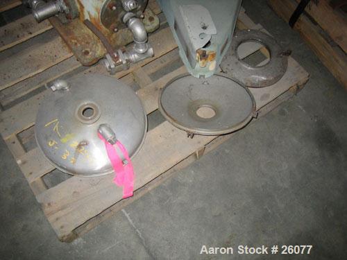Used Sharples AS14V Super Centrifuge. 316 stainless steel bowl and covers. Maximum bowl speed 15,000 rpm. Front drag assembly. Requires motor