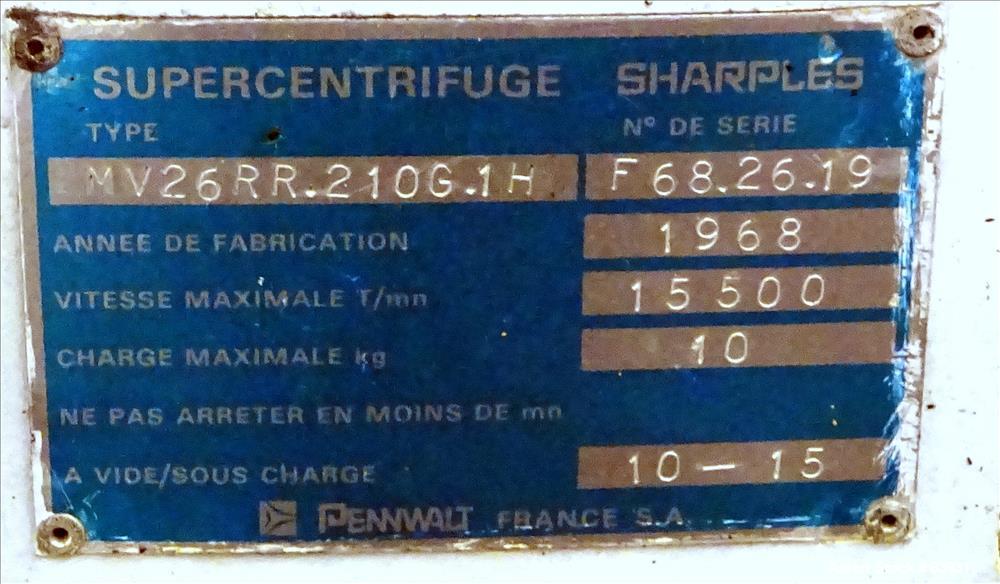 Used Sharples Super Centrifuge, Model  MV26RR.210G.1H