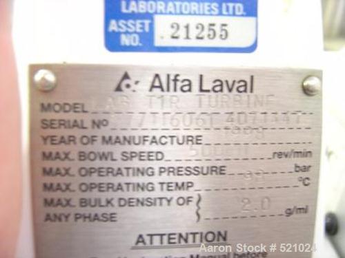 USED: Sharples T-1R Super Centrifuge, stainless steel constructionon product contact areas. Max bowl speed 50000 rpm, clarifierdesign, steam/air turbine drive.