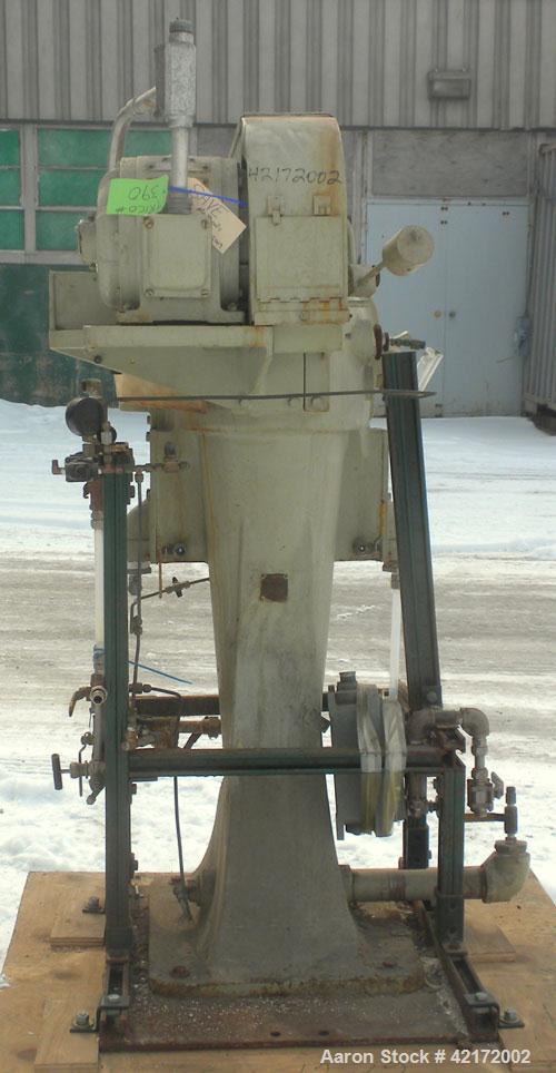 Used Sharples AE-16 Pressuretite Super Centrifuge, stainless steel bowl assembly, max bowl speed 15000 rpm, ring dam separator (liquid/liquid/solids) design bowl, three-wing accelerator, stainless st...