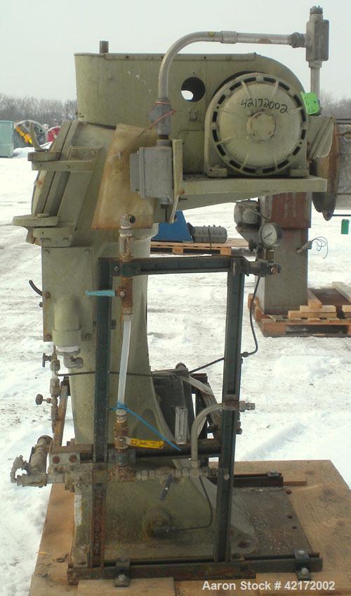 Used Sharples AE-16 Pressuretite Super Centrifuge, stainless steel bowl assembly, max bowl speed 15000 rpm, ring dam separator (liquid/liquid/solids) design bowl, three-wing accelerator, stainless st...