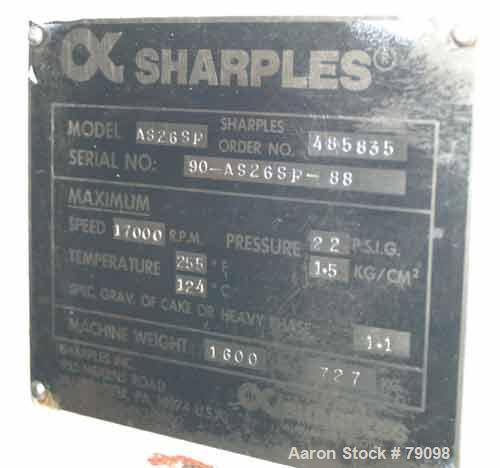 Used- Sharples Aseptic Biological Super Centrifuge, Model AS-26SP