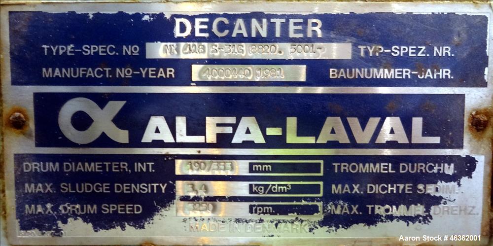 Used Alfa Laval AVNX-418S-31G Solid Bowl Tricanter Centrifuge