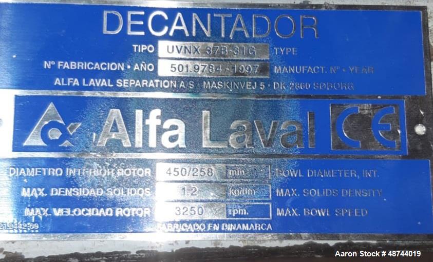 Used Alfa Laval UVNX-37B-11G Solid Bowl Tricanter Centrifuge