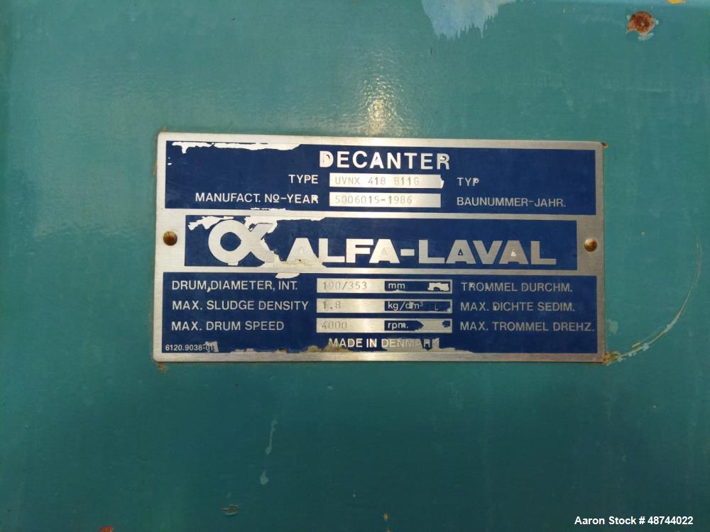 Used Alfa Laval UVNX-418B-11G Solid Bowl Tricanter Centrifuge