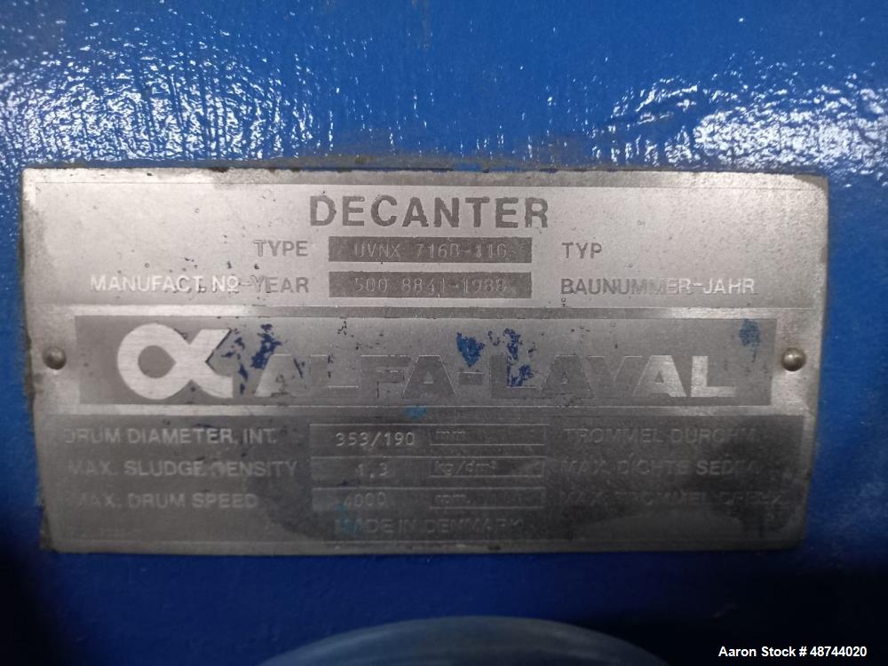 Used Alfa Laval UVNX-716B-11G Solid Bowl Tricanter Centrifuge