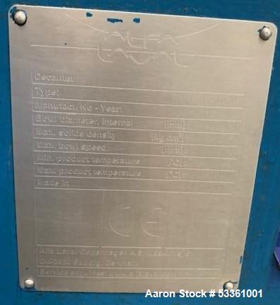 Alfa Laval UVNX-945B-11G Solid Bowl Tricanter Centrifuge. used.