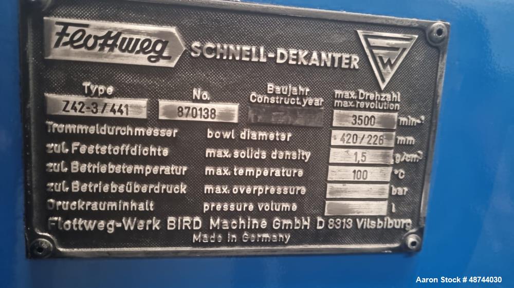Used Flottweg Z42-3/441 Solid Bowl Tricanter Centrifuge