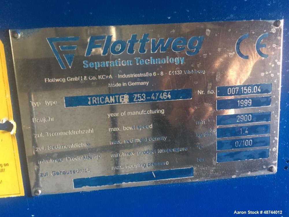 Used Flottweg Z53-4/464 Solid Bowl Tricanter Centrifuge