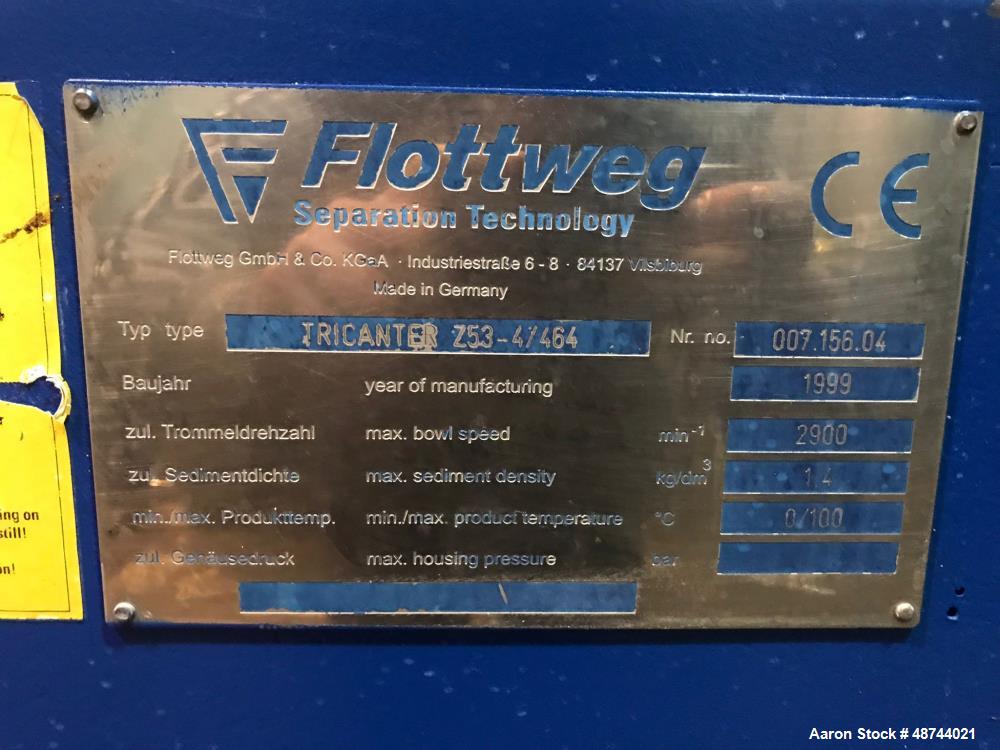 Used Flottweg Z53-4/464 Solid Bowl Tricanter Centrifuge