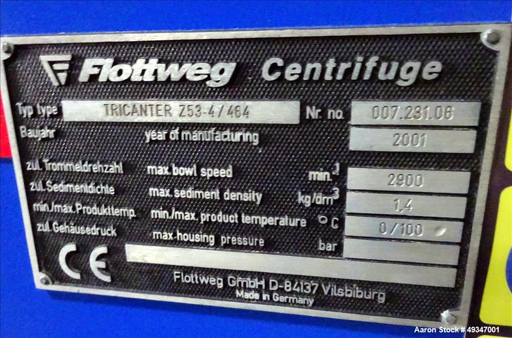 Used Flottweg Z53-4/464 Solid Bowl Tricanter Centrifuge