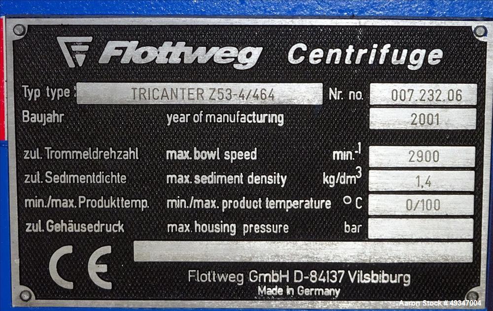 Used Flottweg Z53-4/464 Solid Bowl Tricanter Centrifuge.