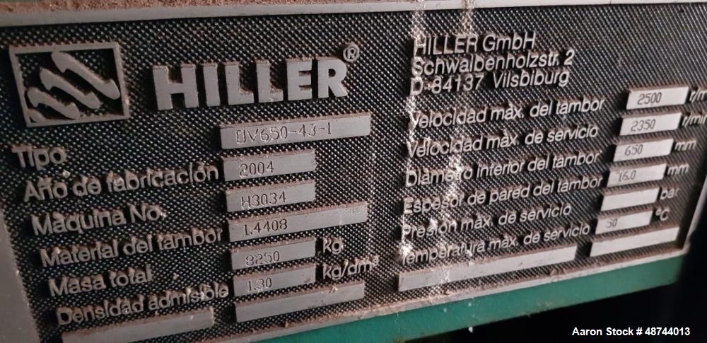 Used- Hiller GmbH OV 650-43-1 Solid Bowl Tricanter Centrifuge