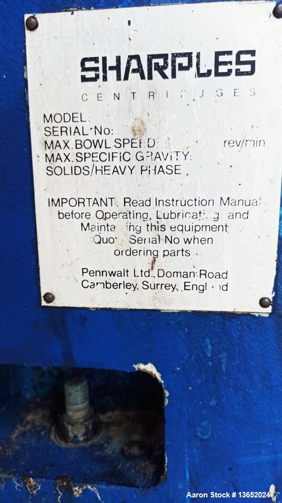 Used Sharples P3400 Solid Bowl Tricanter Centrifuge – 316 Stainless Steel, 4000 RPM