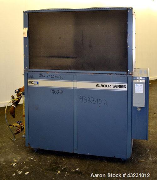 Used AEC Glacier Series Air Cooled Portable Chiller, Model NXGA-15. Cooling capacity 13.5 tons, chilled water 36 gallons per minute. Minimum temperature 20 degrees F. 29 Pound charge of R-22 refriger...