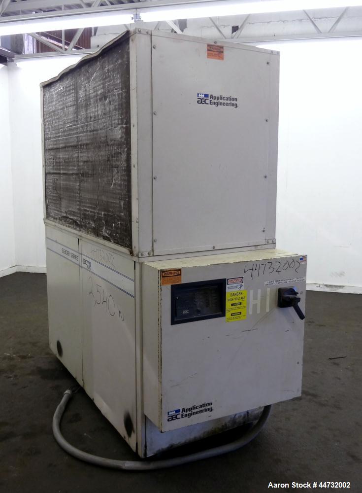 Used AEC Glacier Series Air Cooled Portable Chiller, Model NXGA-30. Cooling capacity 24.1 tons, chilled water 57.9 gallons per minute. Minimum temperature 30 degrees F, maximum temperature 65 degrees...