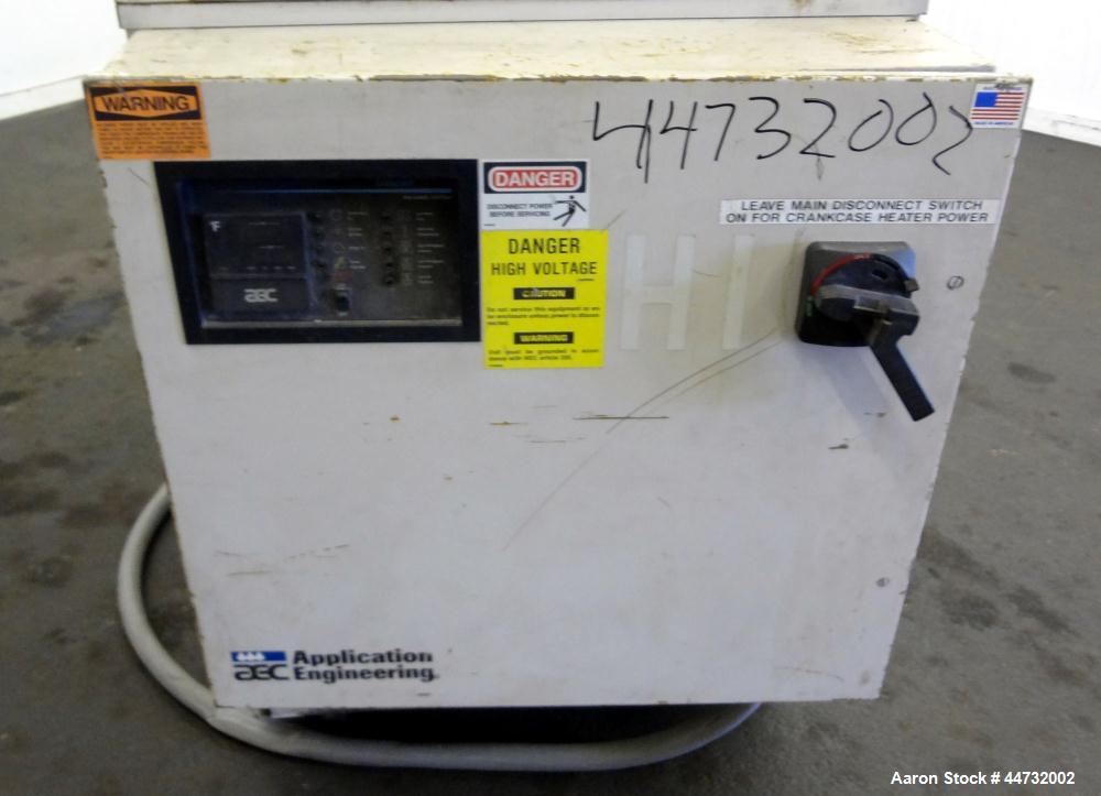 Used AEC Glacier Series Air Cooled Portable Chiller, Model NXGA-30. Cooling capacity 24.1 tons, chilled water 57.9 gallons per minute. Minimum temperature 30 degrees F, maximum temperature 65 degrees...