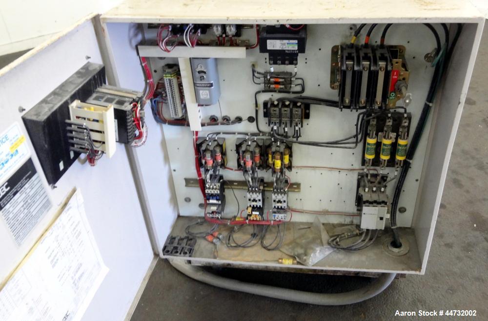 Used AEC Glacier Series Air Cooled Portable Chiller, Model NXGA-30. Cooling capacity 24.1 tons, chilled water 57.9 gallons per minute. Minimum temperature 30 degrees F, maximum temperature 65 degrees...