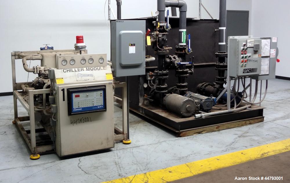 Used Advantage Engineering WPT Series Water Cooled Chiller, Model CC-60WPT-40SRX. Cooling capacity 60 tons. Temperature range 20-60 degrees F., maximum operating pressure 100 psi, heat transfer fluid...