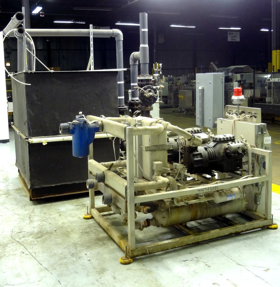 Used Advantage Engineering WPT Series Water Cooled Chiller, Model CC-60WPT-40SRX. Cooling capacity 60 tons. Temperature range 20-60 degrees F., maximum operating pressure 100 psi, heat transfer fluid...