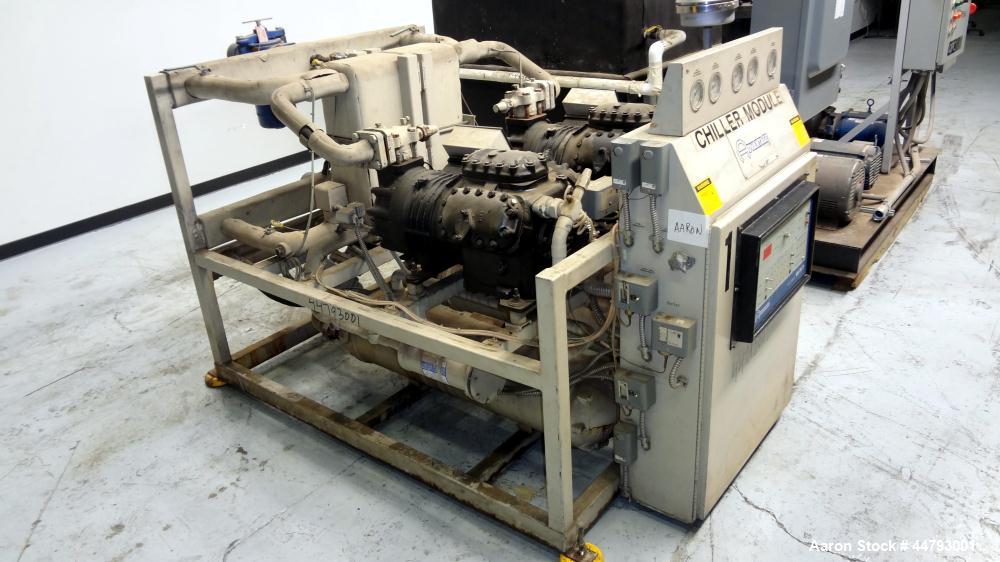 Used Advantage Engineering WPT Series Water Cooled Chiller, Model CC-60WPT-40SRX. Cooling capacity 60 tons. Temperature range 20-60 degrees F., maximum operating pressure 100 psi, heat transfer fluid...