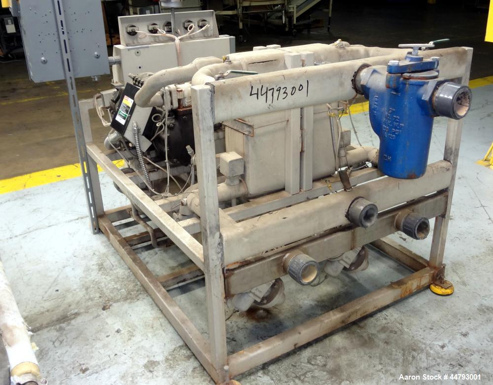 Used Advantage Engineering WPT Series Water Cooled Chiller, Model CC-60WPT-40SRX. Cooling capacity 60 tons. Temperature range 20-60 degrees F., maximum operating pressure 100 psi, heat transfer fluid...